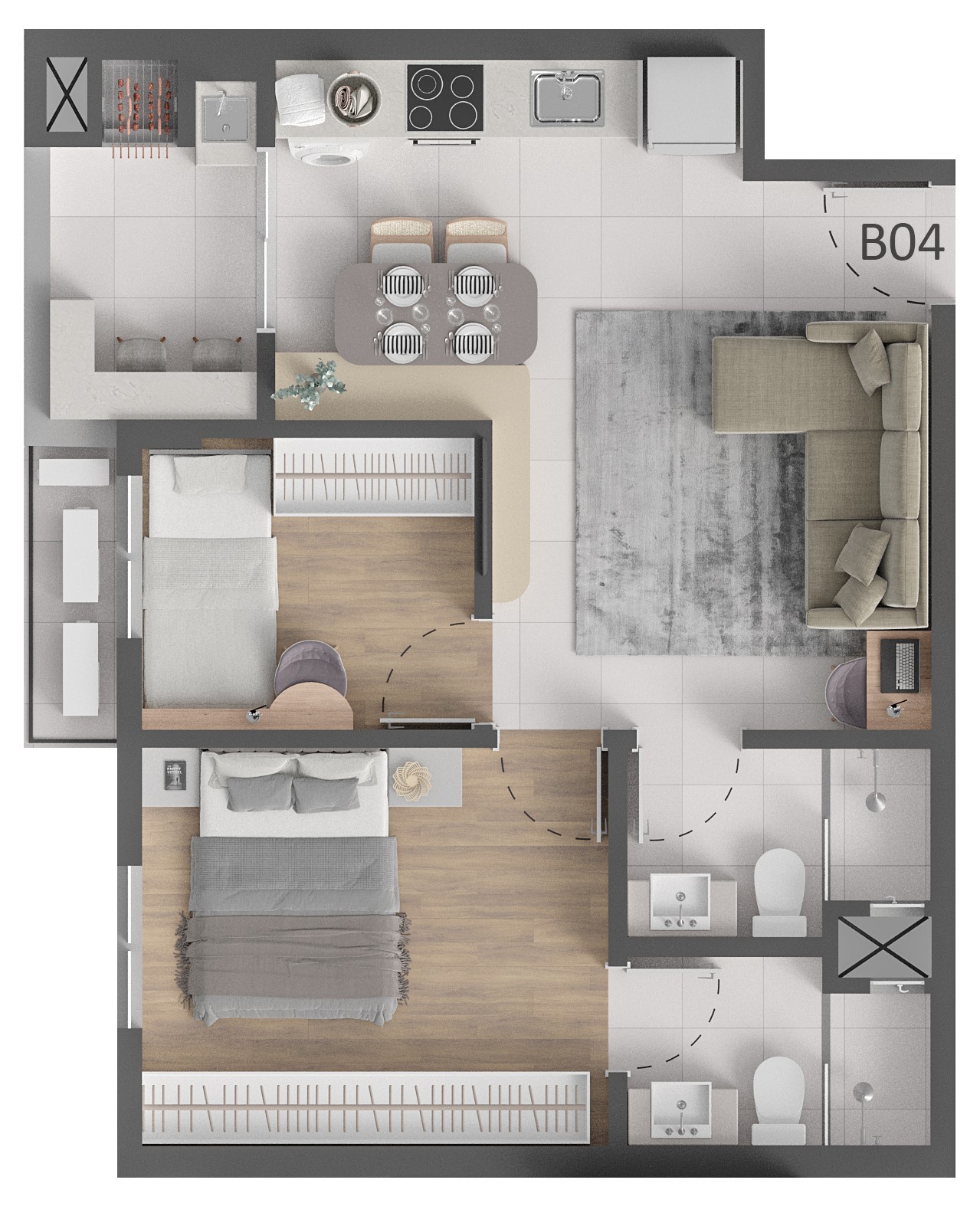 Planta Torre B · Tipo 4 · Suíte +1